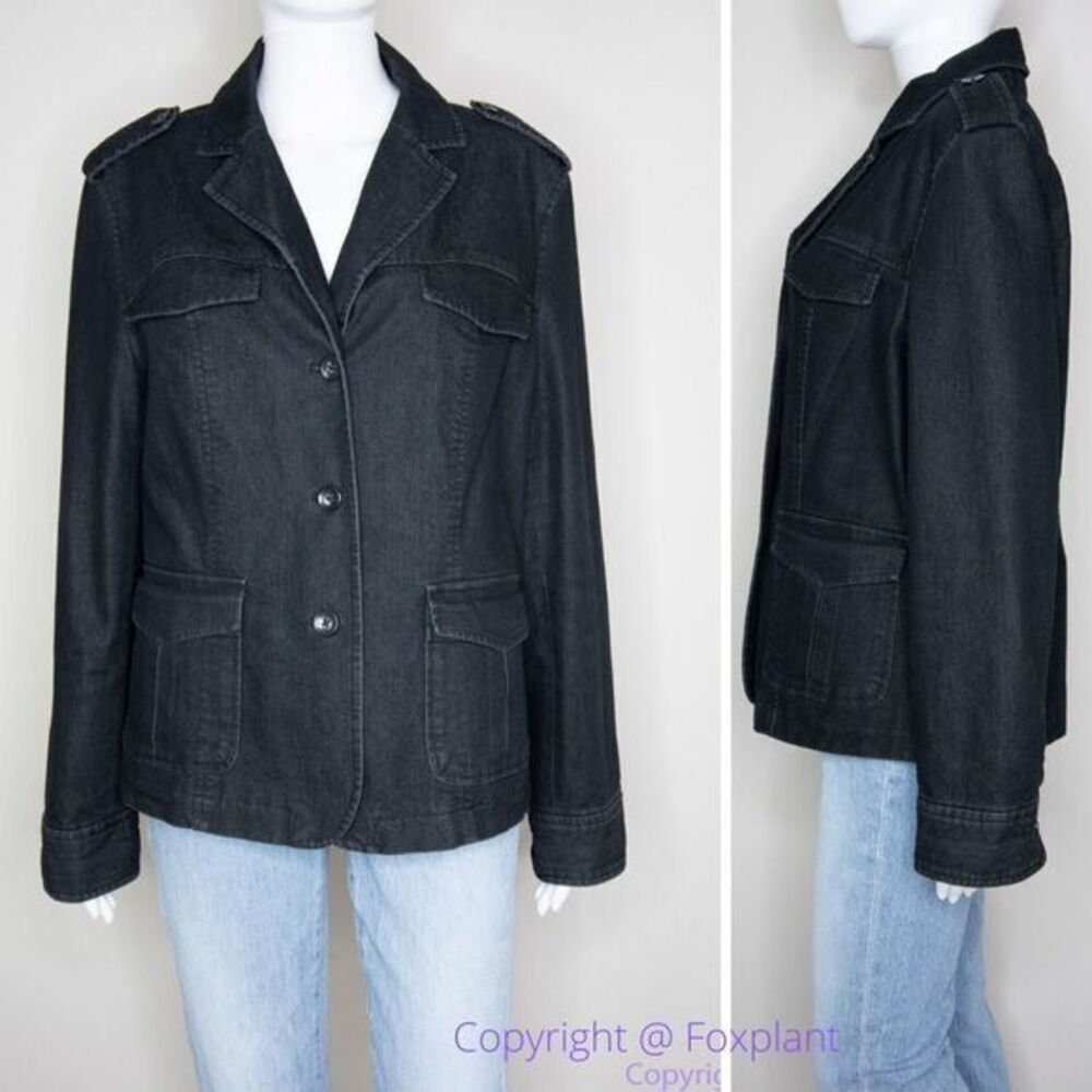 NWOT Attention women's black jean jacket with‎ epaulette, size 14
